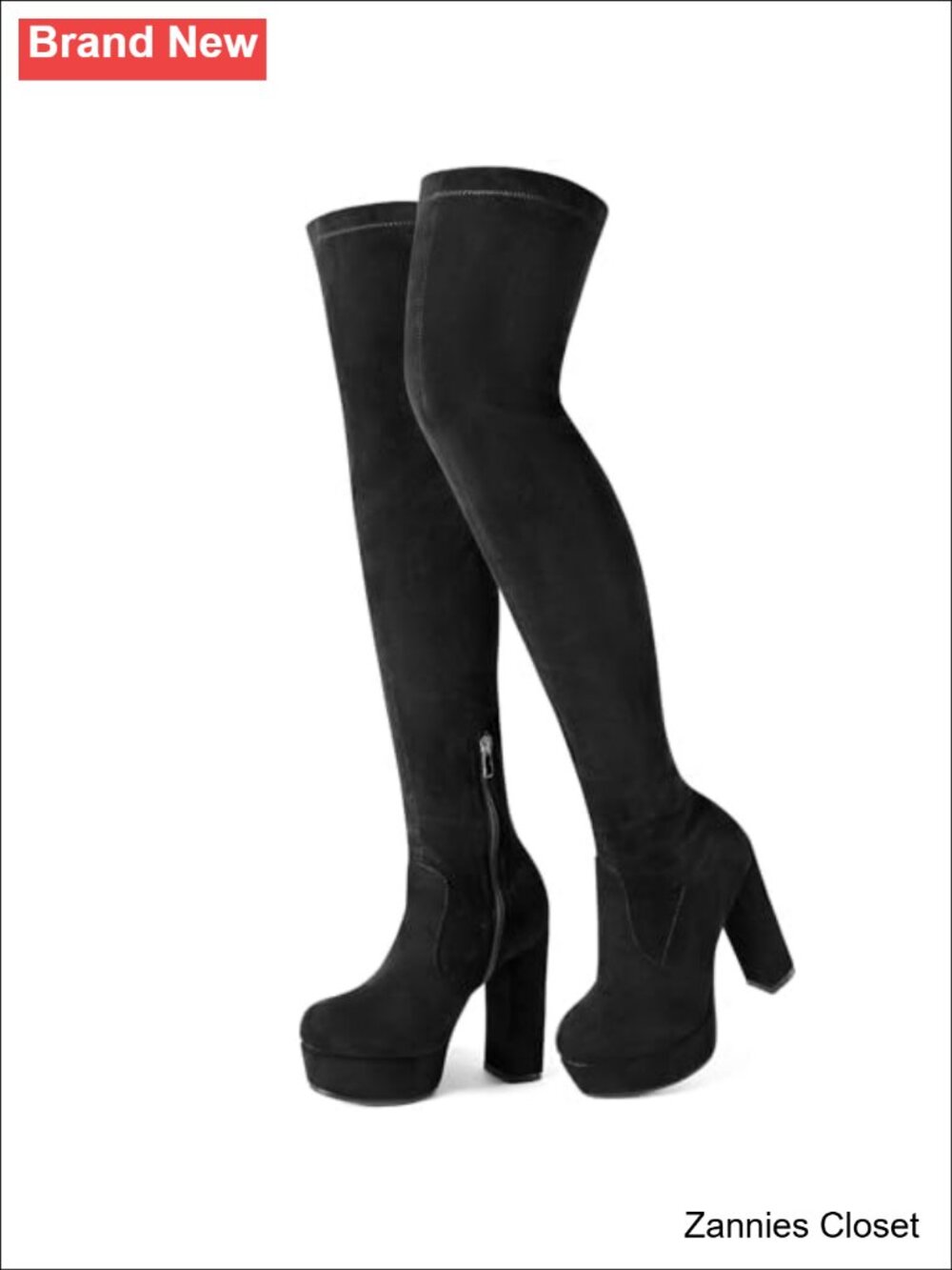 ✨Women Black Platform Thigh High Boots Over Knee Heeled Size
